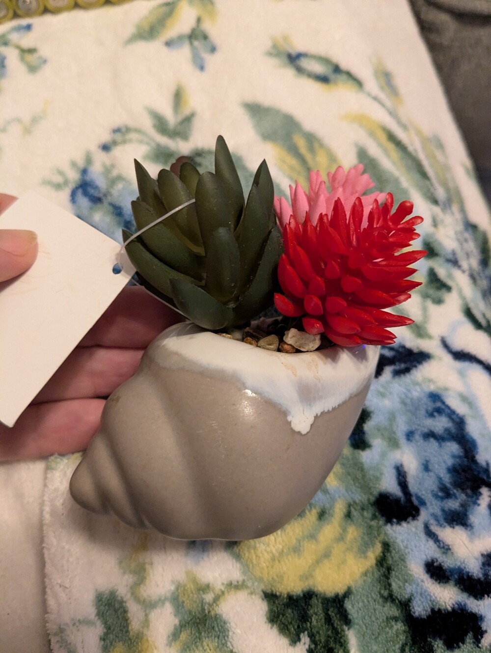 Hobby Lobby Red, Pink & Green Faux Succulent Shell Planter